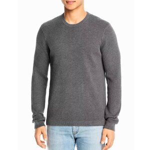 THEORY Mens XL Gray Waffle Fisherman Crewneck Knit Sweater Pullover Quiet Luxury